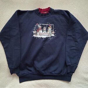 VTG Morning Sun Women's Navy Blue Holiday Winter Snowman Crewneck Sweatshirt